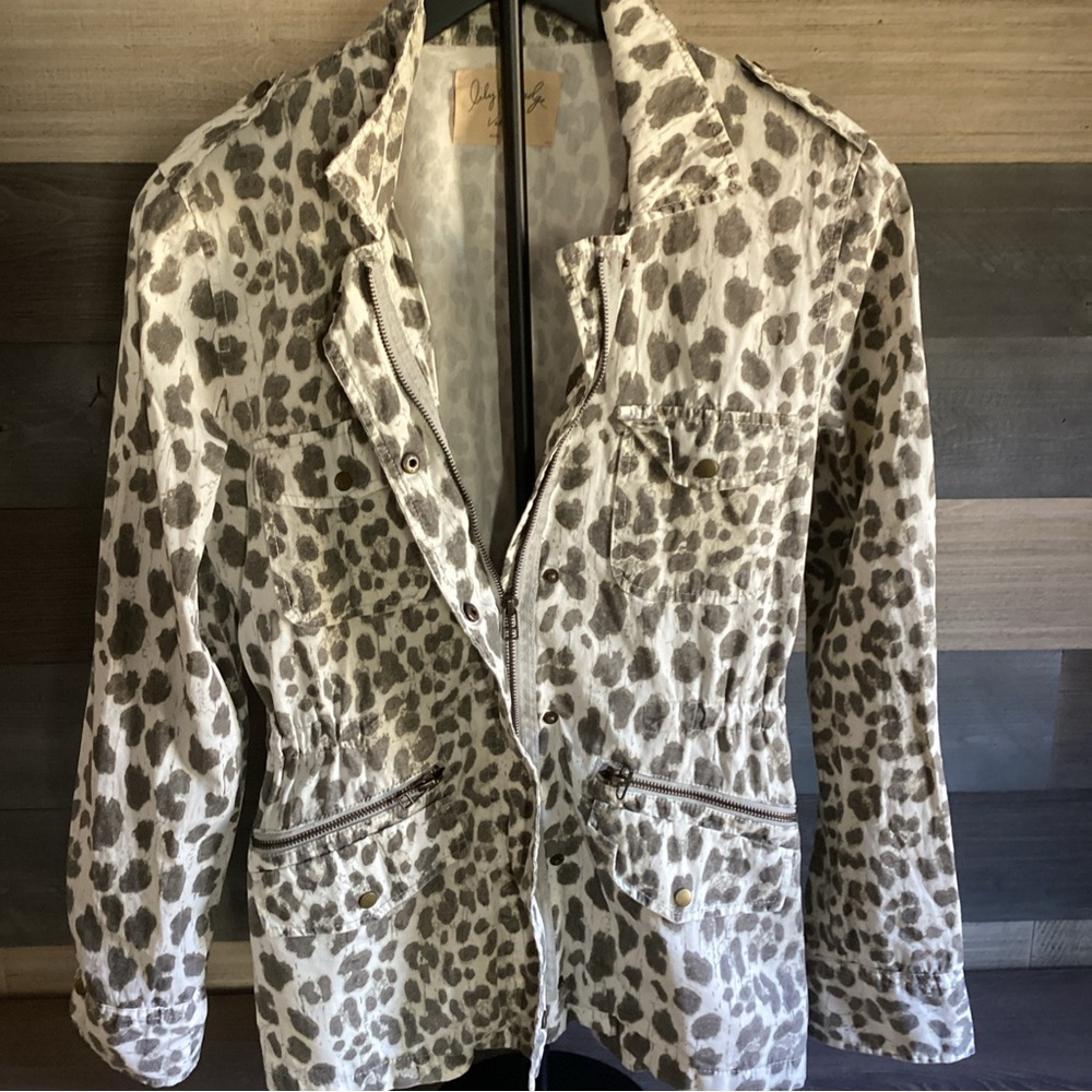 Lily Aldridge for Velvet Womens Petite Leopard Print Military Utility Jacket